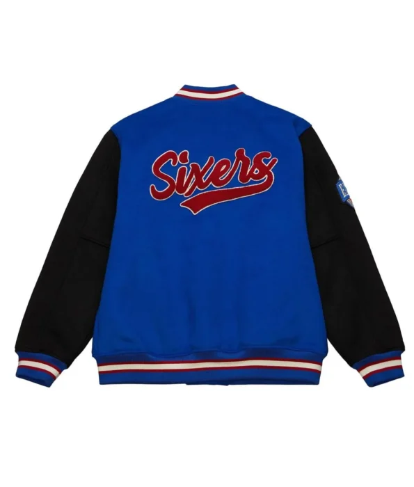 Back view of Philadelphia 76ers Team Varsity Jacket