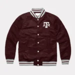 Texas AM Aggies Wine Varsity Satin Jacket Front View