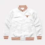 Front view of Texas Longhorns White Varsity Jacket