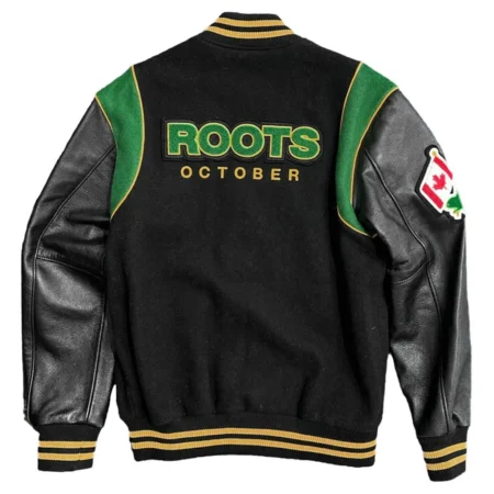 Back view of The Roots OVO Calgary Varsity Jacket