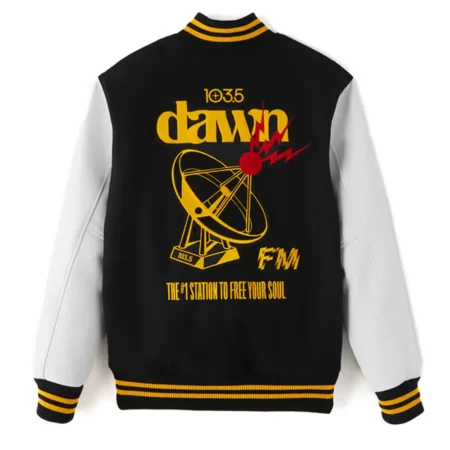 Back view of The Weeknd Birthday Varsity Jacket