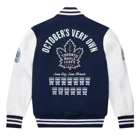 Back view of Toronto Maple Leafs OVO Varsity Jacket