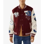 Model in True Religion Spliced Varsity Jacket Front