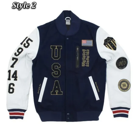 Front view of USA Dream Team Destroyed Varsity Jacket