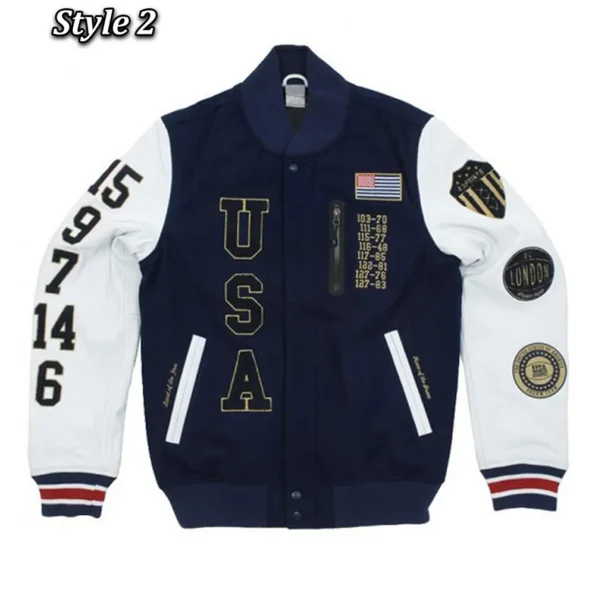 Front view of USA Dream Team Destroyed Varsity Jacket