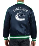 Model in Vancouver Canucks O-Line Varsity Jacket Front