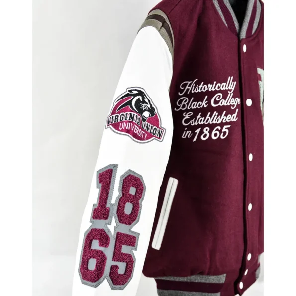 Close-up of Virginia Union University Varsity Jacket details