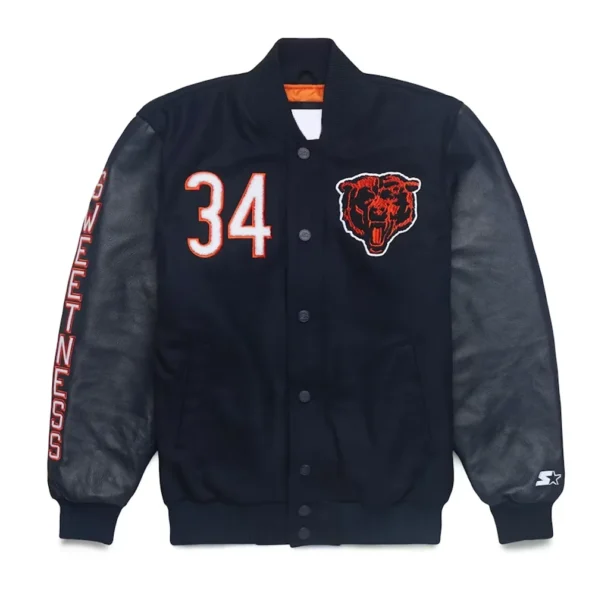 Front view of Walter Payton Navy Varsity Jacket