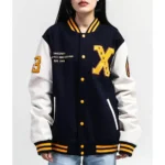 Model in Xavier Institute Black Varsity Jacket Front