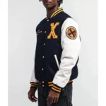 Model in Xavier Institute Black Varsity Jacket Front