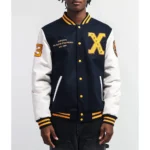 Model in Xavier Institute Black Varsity Jacket Front