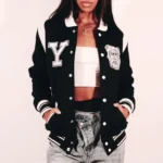 Model wearing Yale University Varsity Jacket front