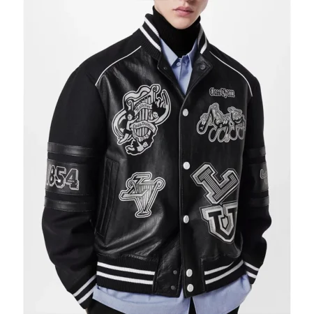 Model wearing 1AATMF Varsity Blouson Jacket front view