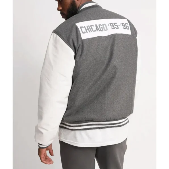 Model wearing Goat 23 Varsity Jacket back view