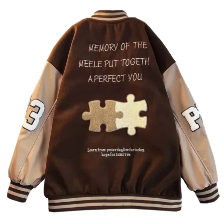 Back view of Achock Brown Varsity Jacket