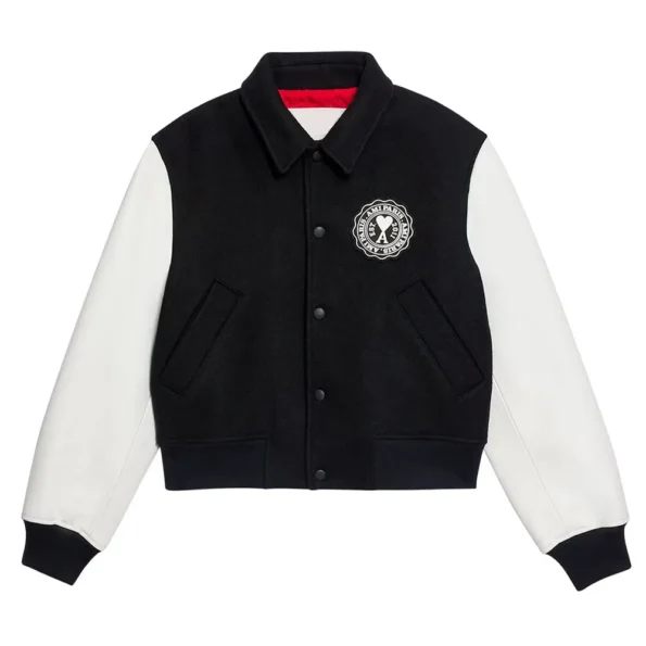 Front view of Ami Black and White Varsity Jacket