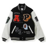 Front view of Crazy Patch Bape Varsity Jacket