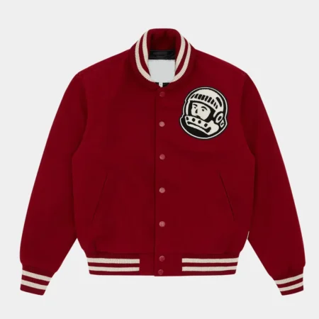 Front view of Astro BBC Burgundy Varsity Jacket