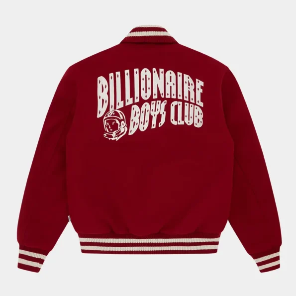 Back view of Astro BBC Burgundy Varsity Jacket