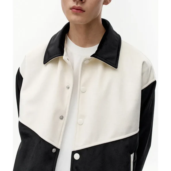 Close-up of Western Black and White Varsity Jacket details