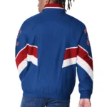 Model in Buffalo Bills Captain Varsity Jacket Front