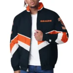 Model in Chicago Bears Captain Varsity Jacket Front