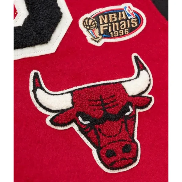 Close-up of Chicago Bulls Team Legacy Varsity Jacket details