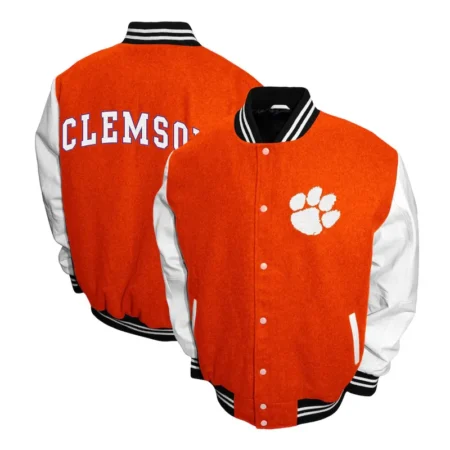 Front and back view of Clemson Tigers Graduate Varsity Jacket