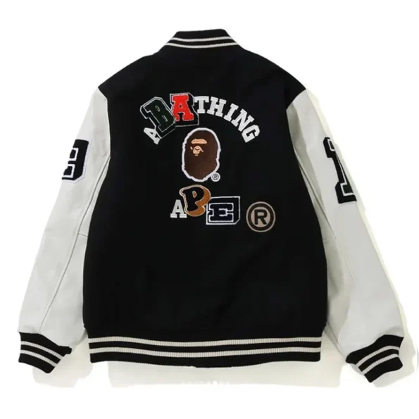 Back view of Crazy Patch Bape Varsity Jacket