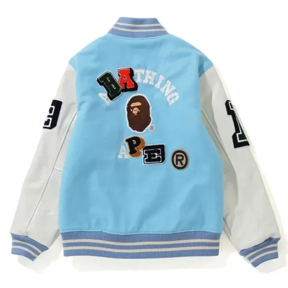 Back view of Crazy Patch Bape Varsity Jacket