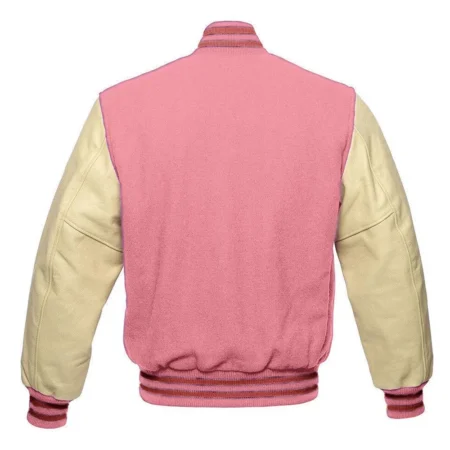 Back view of Cream and Pink Varsity Wool Jacket