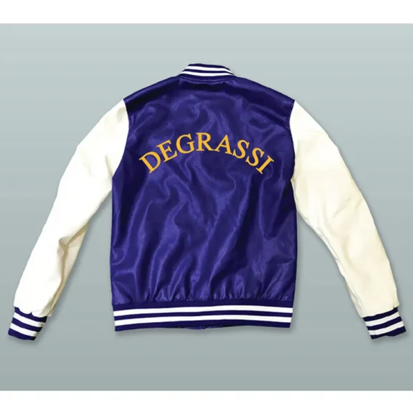 Back view of Degrassi Blue and White Varsity Jacket