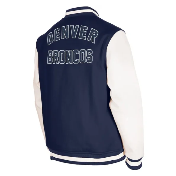 Back view of Denver Broncos Third Down Varsity Jacket