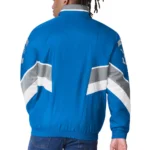 Model in Detroit Lions Captain Varsity Jacket Front