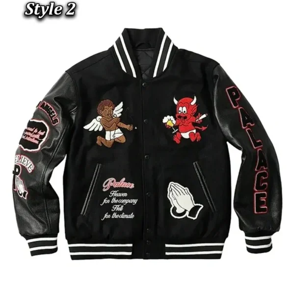 Front view of Fallen Angels Varsity Jacket