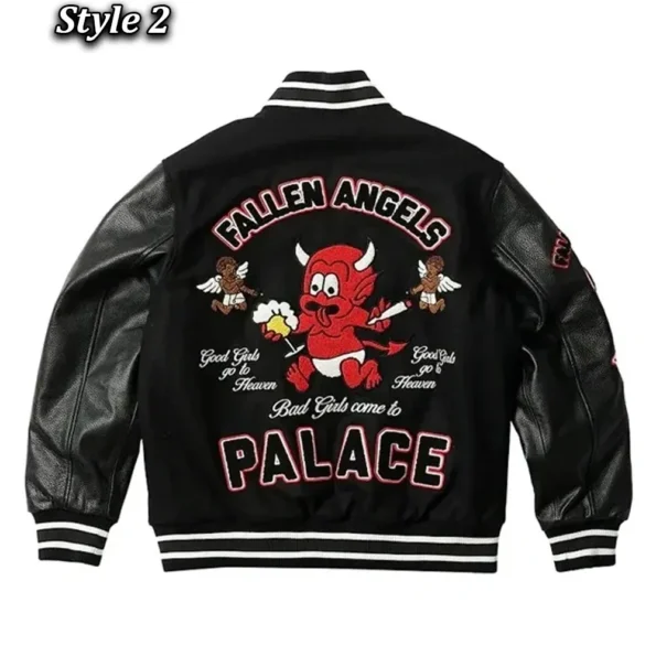 Back view of Fallen Angels Varsity Jacket