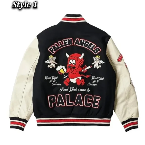 Back view of Fallen Angels Varsity Jacket