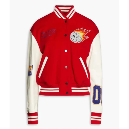 Front view of Gigi Hadid Meteor Shower Varsity Jacket