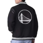 Model in Golden State Warriors Clutch Varsity Jacket Front