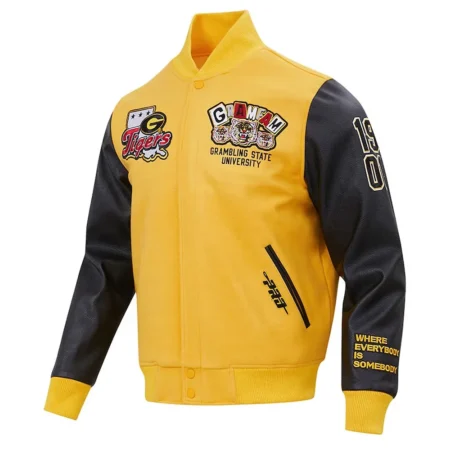 Front view of Grambling Tigers Gold Varsity Jacket