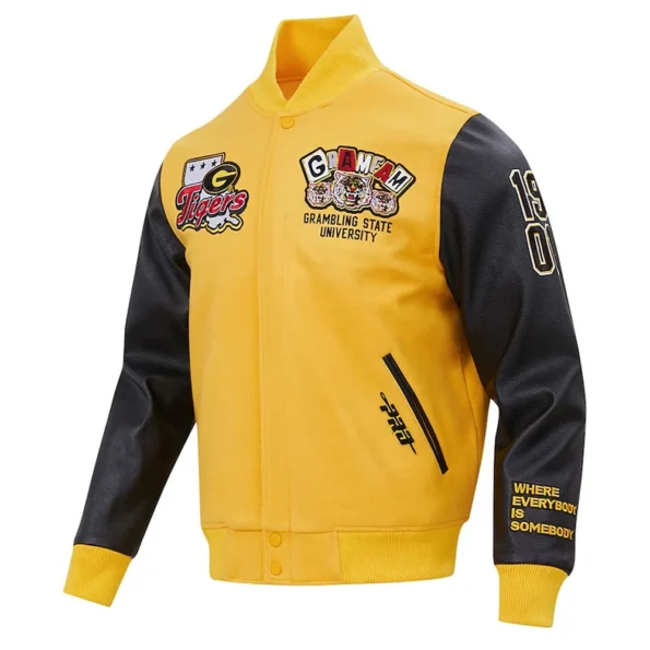 Front view of Grambling Tigers Gold Varsity Jacket