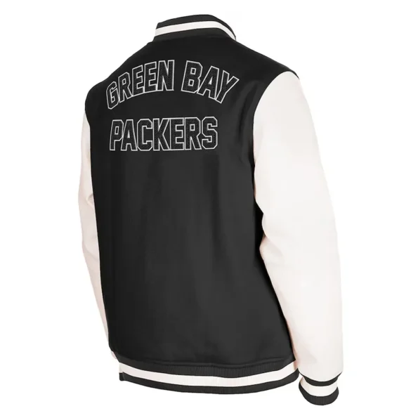 Back view of Green Bay Packers Down Varsity Jacket