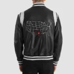 Model in Liberte Texas Black Varsity Jacket Fron