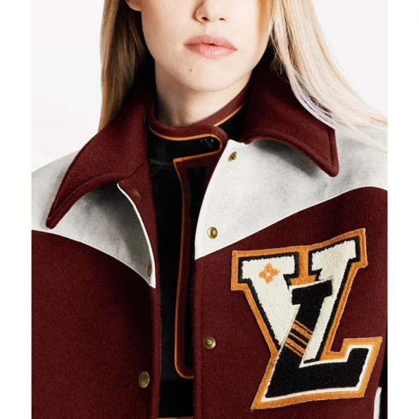 Close-up of Cashgora LV Varsity Jacket details