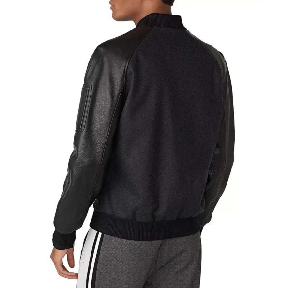 Model wearing Melvin Robert Extra Varsity Jacket back view