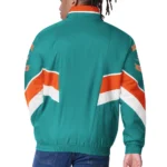 Model in Miami Dolphins Captain Varsity Jacket Front