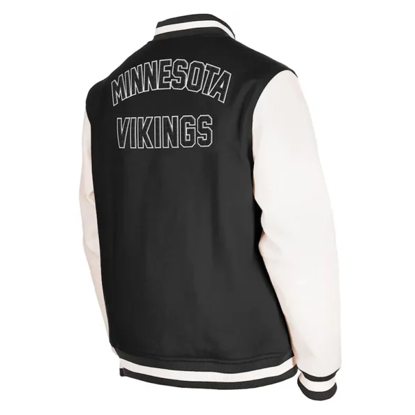 Back view of Minnesota Vikings Down Varsity Jacket