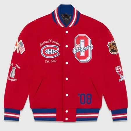 Front view of OVO Montreal Canadiens Varsity Jacket