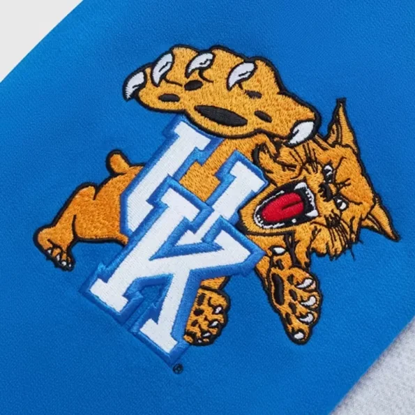 Close-up of NCAA Kentucky Wildcats Varsity Jacket details