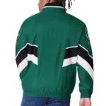 Model in New York Jets Captain Varsity Jacket Front